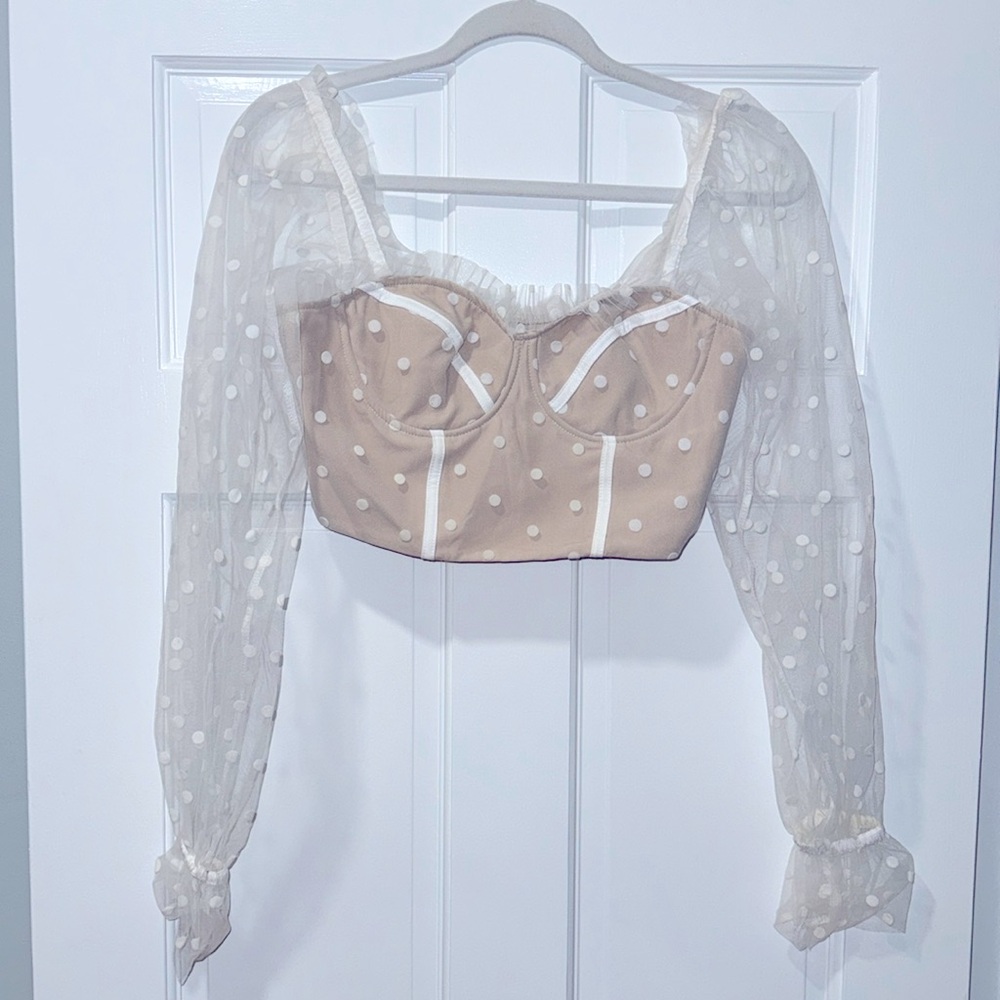 RNWY Corset top with mesh detailed sleeves.
